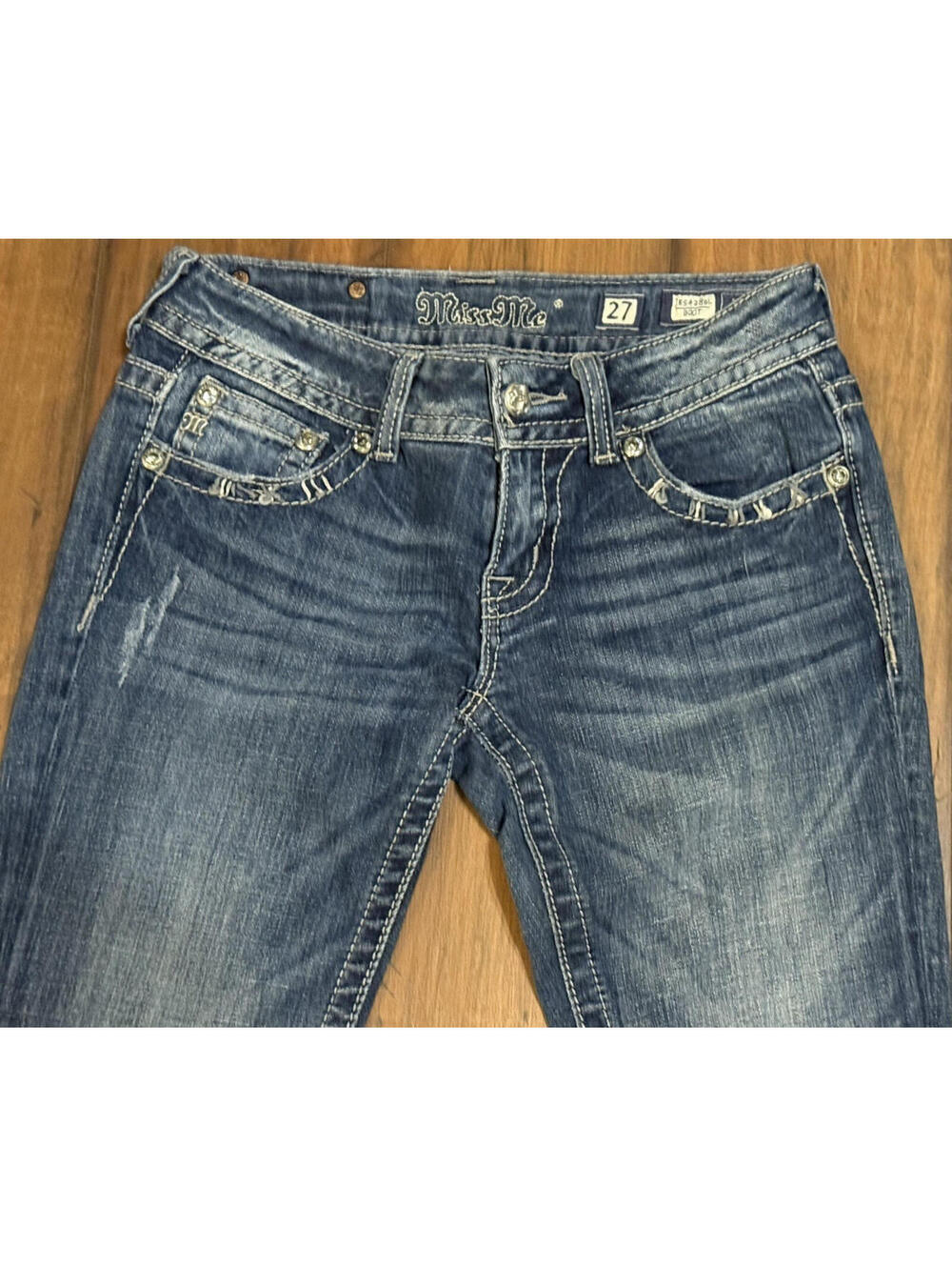RARE VTG Miss Me Bootcut Jeans Embroidered Rhinestone Blue Western Stretch Women - Picture 4 of 12